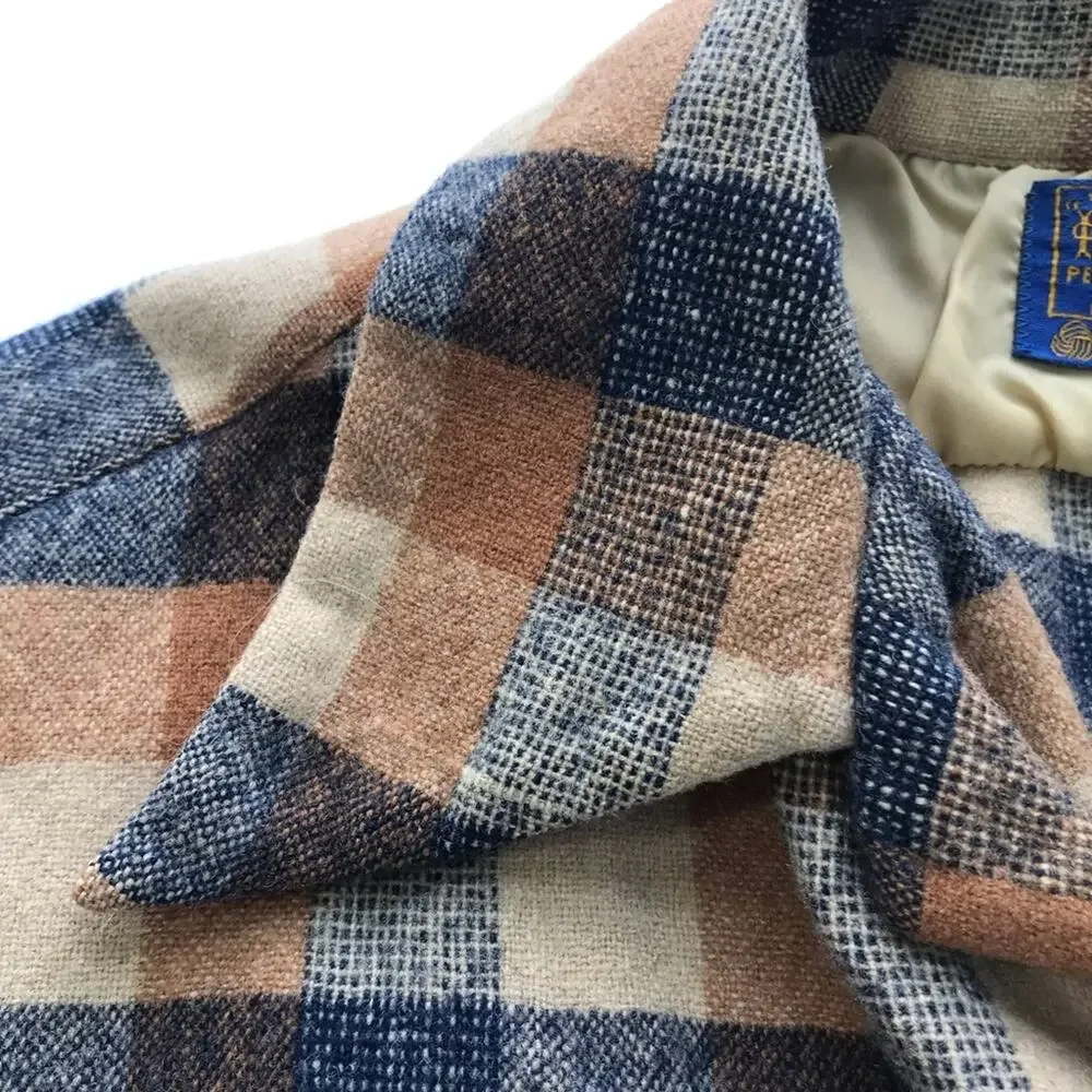 Vintage Pendleton wool brown blue plaid flannel unisex shirt M lumberjack USA - Picture 8 of 11